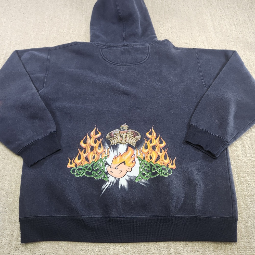 Vintage JNCO Flamehead Hoodie Youth XL Faded‎ Y2K Heavy Cotton Big Logo Black